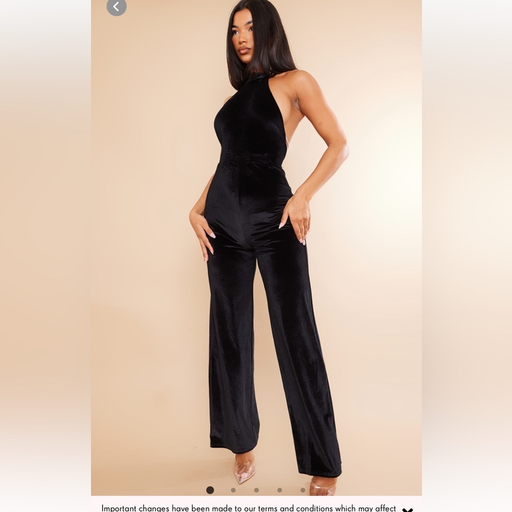 Black Pretty Little Thing Backless Velvet Jumpsuit- Worn Once